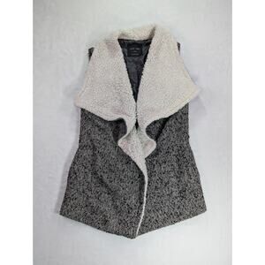 Love Tree Size Small Faux Fur/Sherpa Herringbone Tweed Draped Open Front Vest